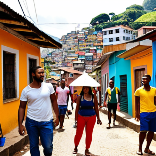 **Image Prompt:** A diverse group of people in a vibrant Brazilian favela, engaging in activities that demonstrate social inclusion and economic empowerment. Focus on small businesses thriving with support from impact investment, showcasing hope and community upliftment. The overall feeling should be colorful and optimistic, capturing the spirit of "Negócios Sociais Focados na Inclusão" (Social Businesses Focused on Inclusion).