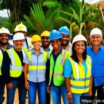 Home 19 임팩트 투자와 지속 가능한 금융 - A vibrant Brazilian community gathering outdoors to manage a social project, featuring diverse local...