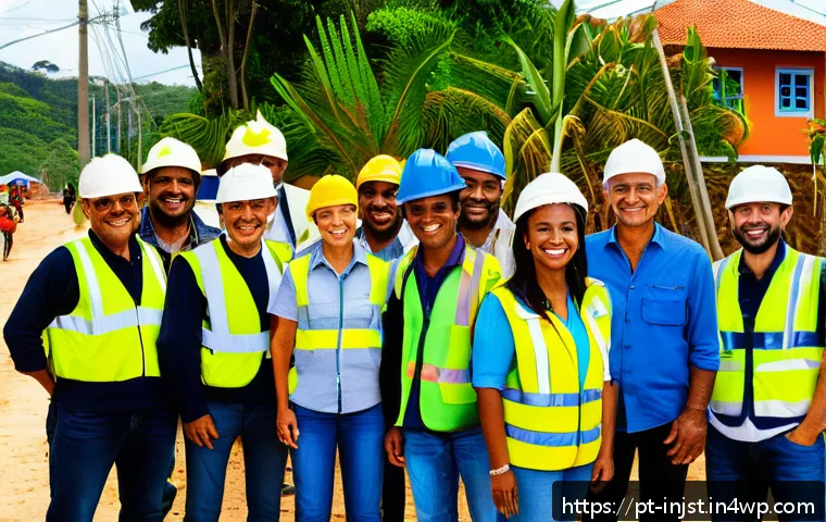 임팩트 투자와 지속 가능한 금융 - A vibrant Brazilian community gathering outdoors to manage a social project, featuring diverse local...