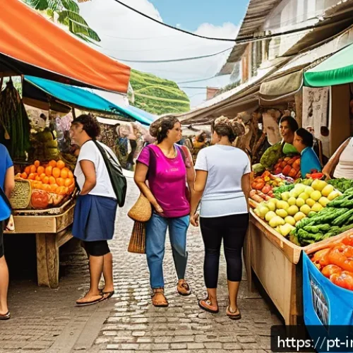 Home 30 임팩트 투자와 고객의 요구 - A vibrant Brazilian local market scene showcasing sustainable products: diverse vendors selling orga...