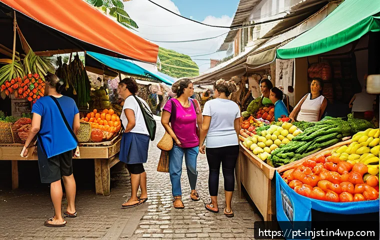 임팩트 투자와 고객의 요구 - A vibrant Brazilian local market scene showcasing sustainable products: diverse vendors selling orga...