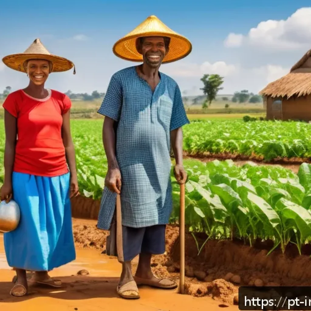 임팩트 투자 사례 아프리카 편 - A vibrant rural African community scene showcasing family farmers using innovative agricultural tech...